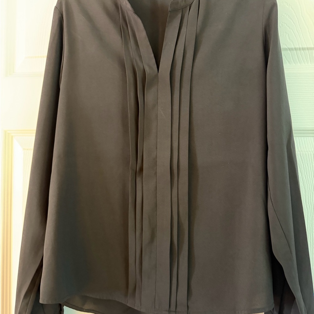Calvin Klein Black Pleated V-Neck Blouse